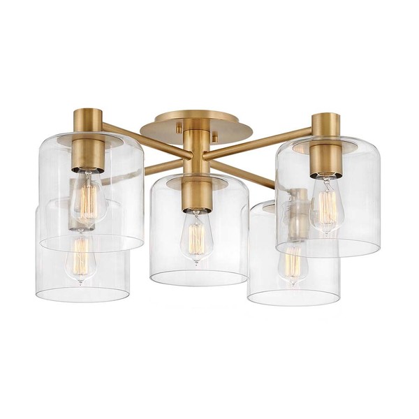 Deckenleuchte Deckenlampe Wohnzimmerlampe 5-Flammig Glas Messing D 80,8 Cm-image