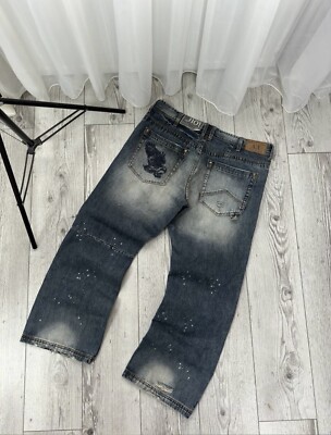 Armani Vintage Rare Eagle Logo Y2K Distressed Denim Jeans Pants