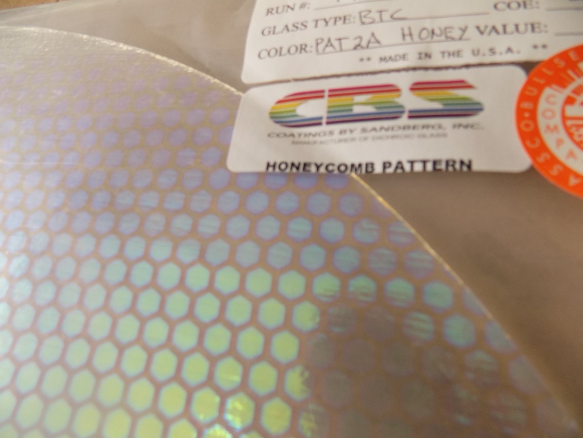 Dichroic Glass:CBS 90 COE Honeycomb #1 Pattern on Rainbow Flat Clear- 3