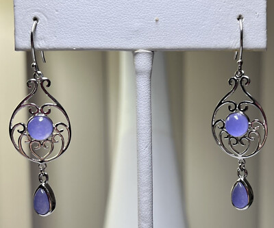 Two pieces lavender jade dangling earring  set in sterling silver