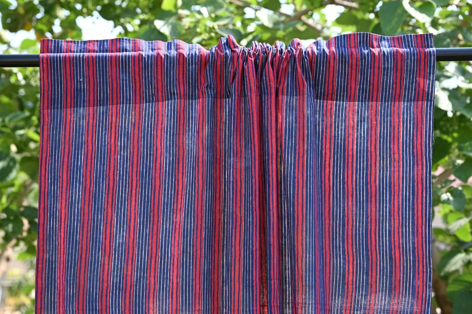 Red, blue Stripe Curtain Panels Set of 2 Indian Cotton window Curtains