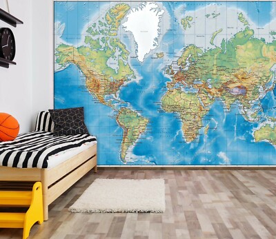 3D Blue World Map ZHU6911 Wallpaper Wall Mural Removable Self-adhesive ...