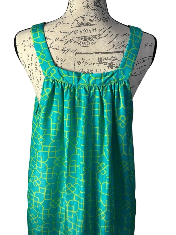 Платье цельнокроеное Milly New York женское зеленое синее с рукавами-крылышками струящееся шелковое размер средний - Изображение 4 из 4