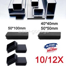 10/12 x Square Plastic Plug Tubing Post End Cap Chair Glide Black Plastic Plugs