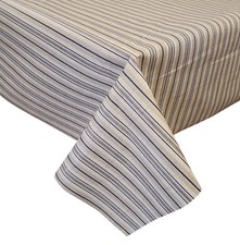 ACRYLIC COATED TABLE CLOTH TOILE STRIPES BLUE LINES NAVY BEIGE NATURAL WIPE ABLE
