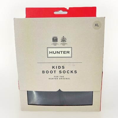 Hunter Kids Original Boot Sock Unisex Black Welly Fleece Kids Sz 4-6 XL