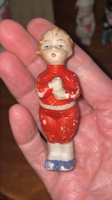 Vintage Bisque Porcelain Frozen Penny Doll Germany Marked 804 Red Outfit