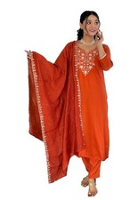Women's Beige Viscose Chinon Fabric Straight Printed Kurta, Pant and Dupatta Set