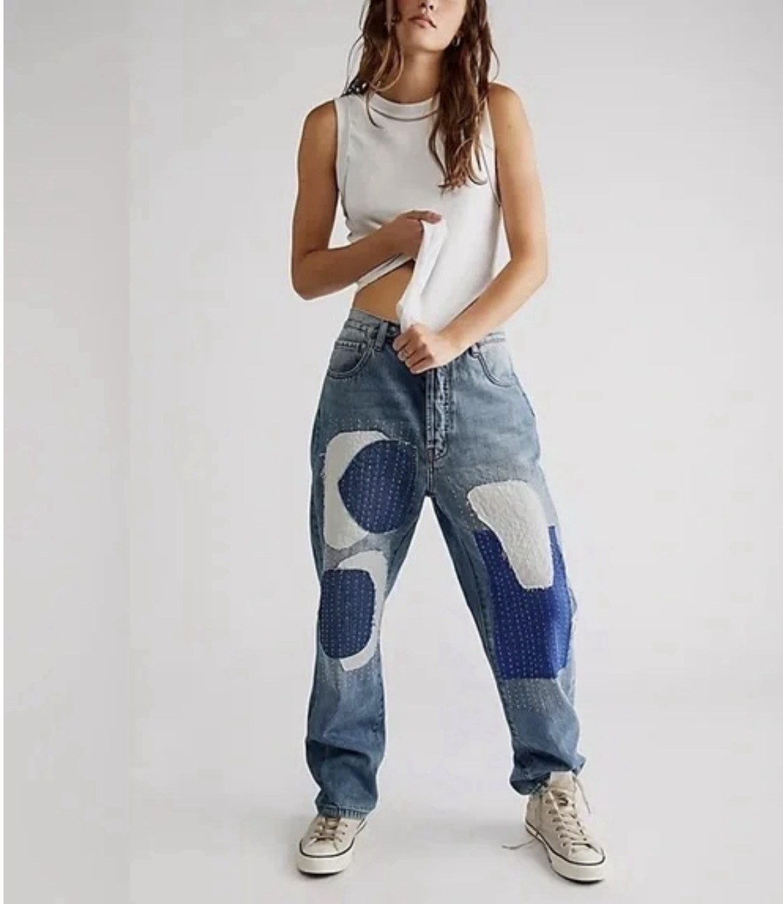 NWT Free People Sandrine Patchwork Button Fly Y2K… - image 1