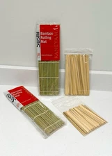 2 Bamboo Sushi Rolling Mat & Thin Bamboo Skewers (6 Inch and 4 Inch)