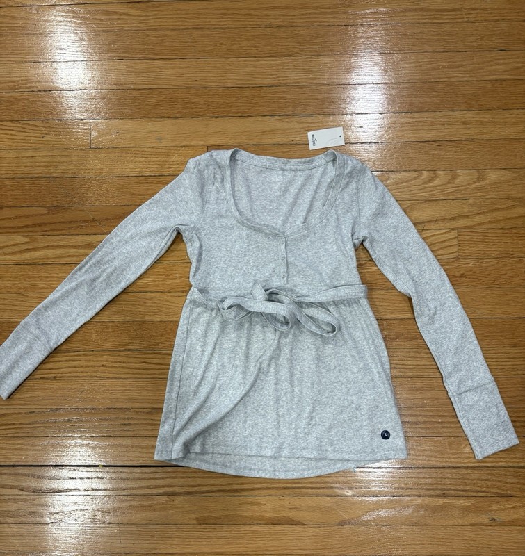 Hollister Maternity S Gray Knit Scoop Neck Long Sleeve Button Tie Waist Top
