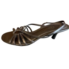 Talbots Leather Strappy Kitten Heeled Sandals Pewter