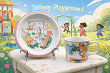 VTG Tiffany  Co Porcelain Bowl Mug Set Playground Child Kids Baby Hide  Seek