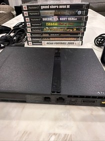 Sony PS2 Slim SCPH-70012 Console Bundle w/ 2 OEM Controllers, 7 Games & GTA