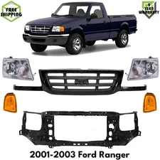Front Grille Primed Assembly & Headlights Kit For 2001-2003 Ford Ranger