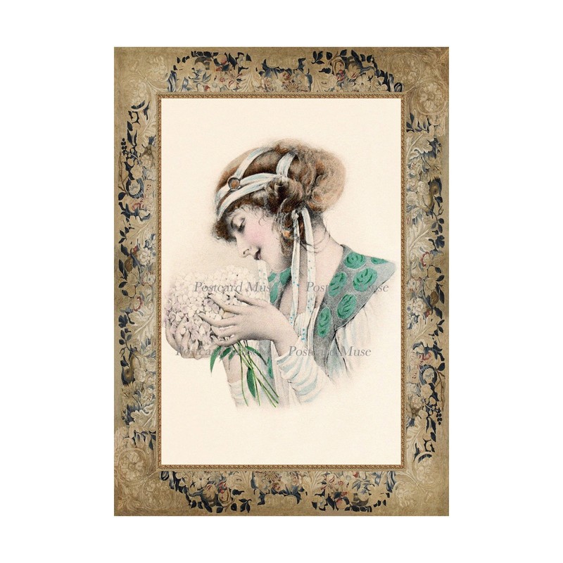 Art Nouveau Lady With Hydrangea Cotton Fabric Block Quilt Panel Sewing Applique