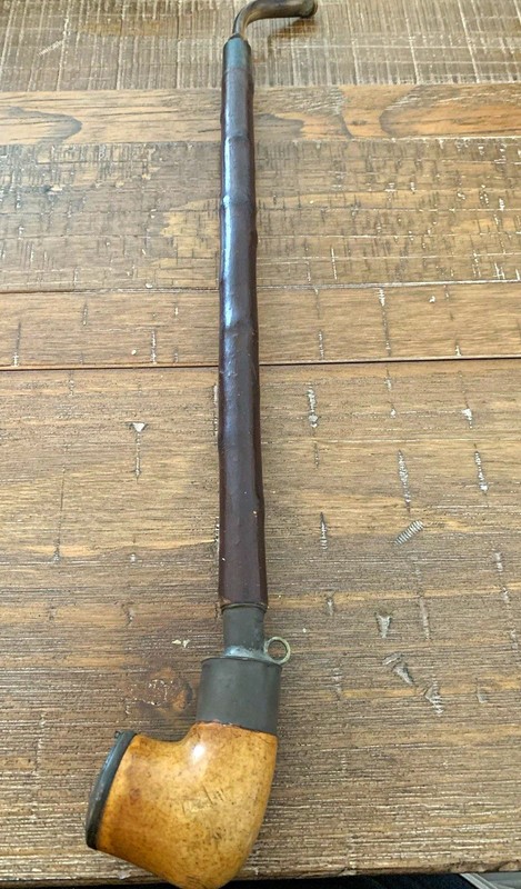Churchwarden Style Long-Stem Tobacco Pipe - Brown Wood Bowl, Black Stem