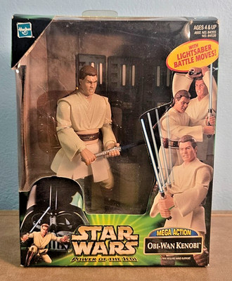Star Wars Power of The Jedi Mega Action Obi- Wan Kenobi Light Saber Battle 