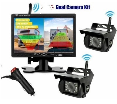 7''  2 Camer Wireless Monitor  IR Night Vision Backup Camera for Truck Caravan RV