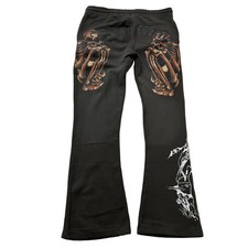Ed Hardy Women's Black Cotton Flared Sweatpants Gothic Skeleton Graphic Size XL