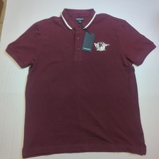 New True Religion Men's Polo Shirt Small Burgundy Collar Horseshoe Logo Tr