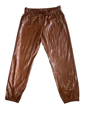 Enza Costa Women s Vegan Leather Jogger Pants In Cognac Size 3(L)