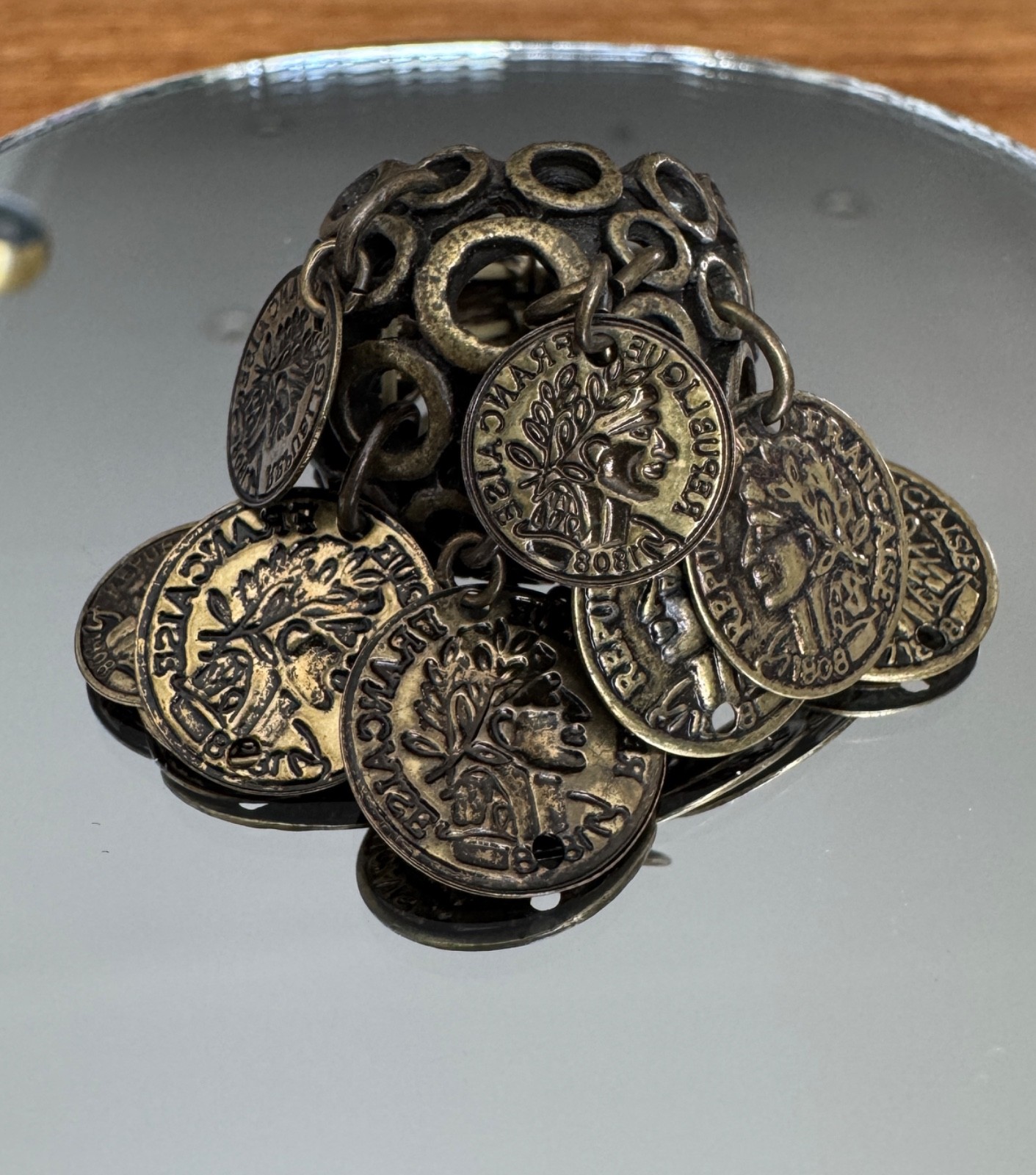 Chunky Coin Charm Statement Ring Adjustable Antiq… - image 1