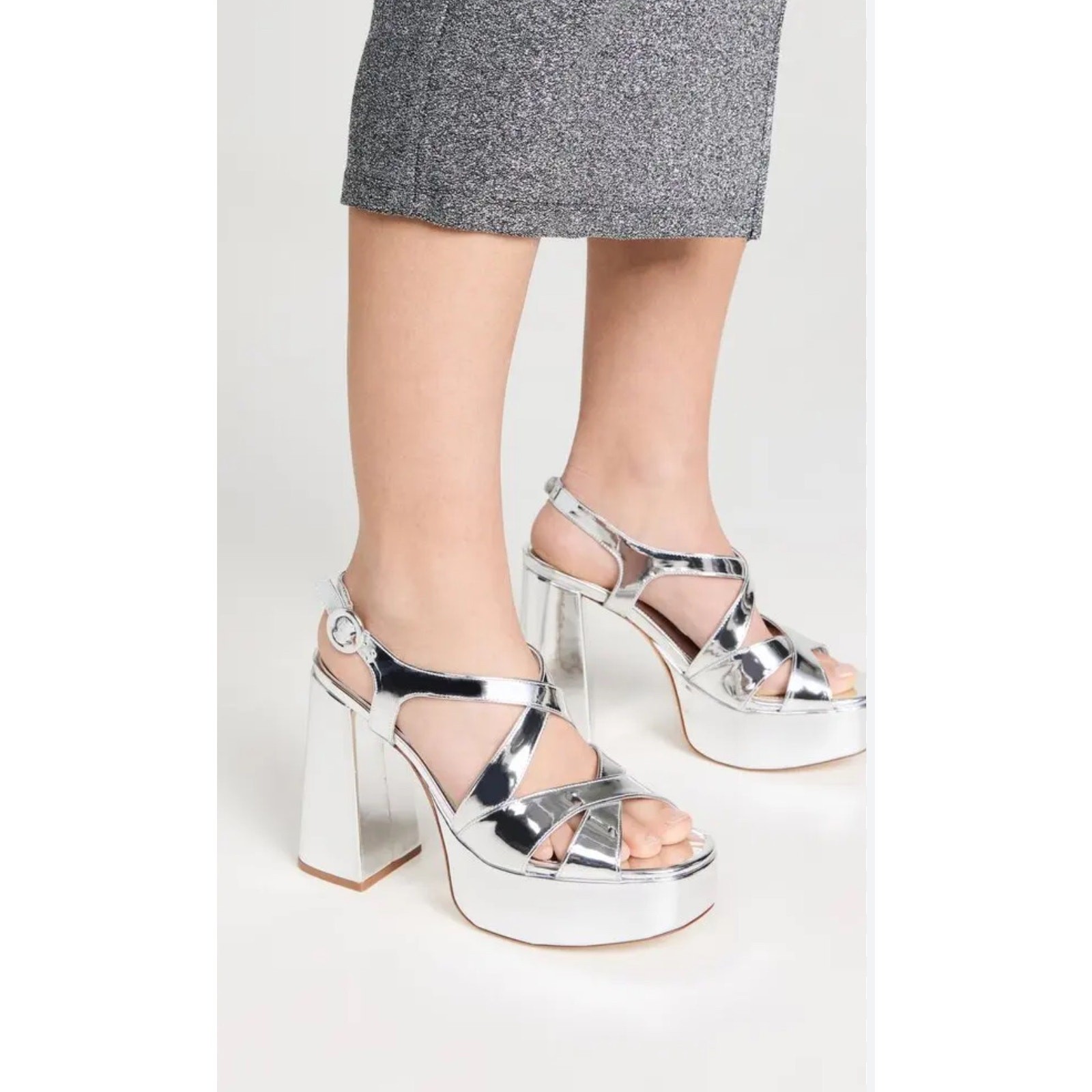 Larroude Bee Silver Strappy Platform Sandals size… - image 2