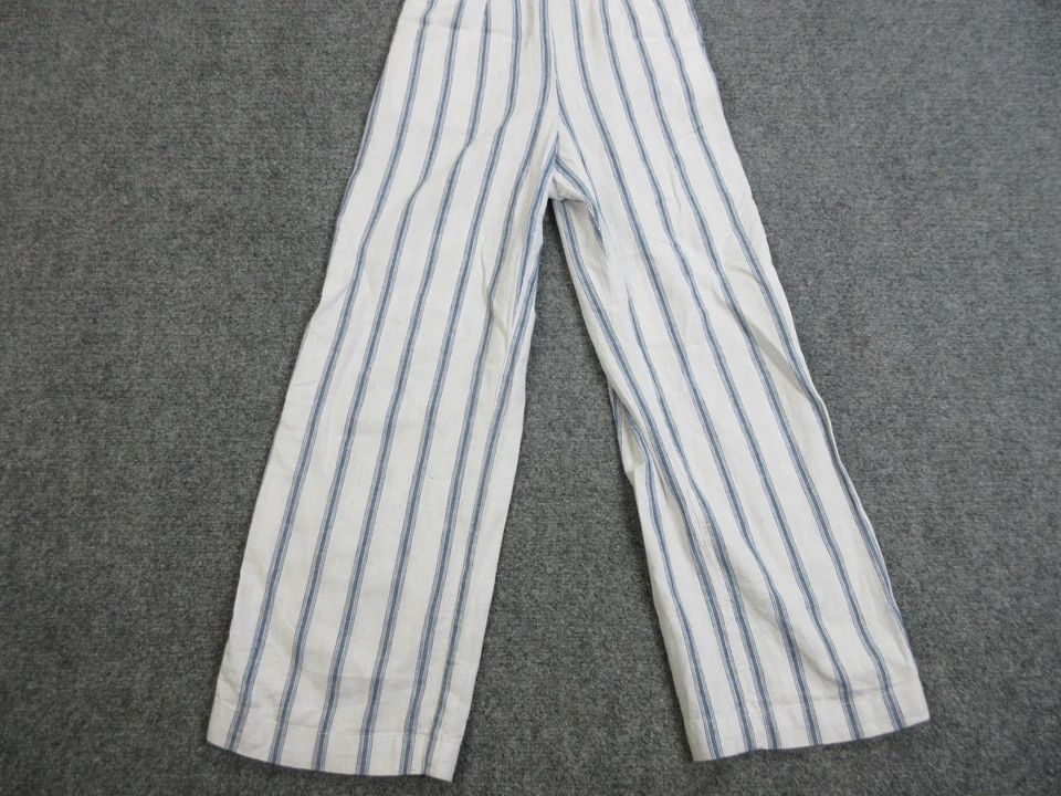 Macacão Abercrombie & Fitch Feminino XS Branco Azul Listrado Linho Mescla Perna Larga - Imagem 2 de 4