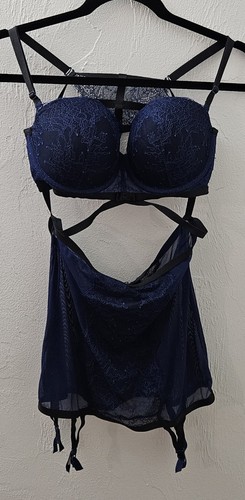 2014 Victoria's Secret Lingerie Navy Garter Bow Size 36C Sexy Adjustable Straps