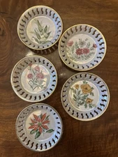 Vintage Ucagco Reticulated Porcelain GoldTrim Floral 5 Dishes Japan 4 Inch 
