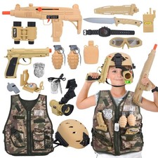 17 PCS Kids Army Costume, Military Soldier Dress up Role Play, Comb... Fast Ship