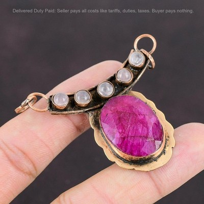 Black Friday Deal Copper Oval Natural Kashmir Rubi Rose Quartz Pendant Jewelry