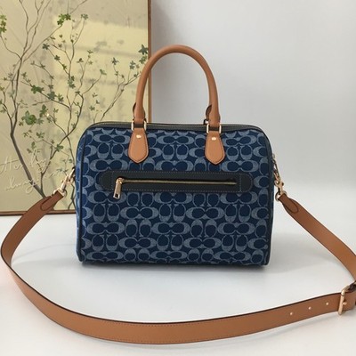ウェア CY699 COACH CY699 Rowan Large Satchel Bag - Signature Canvas Denim Blue