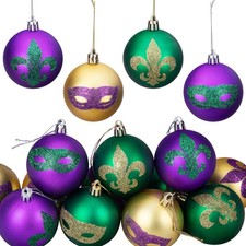 Watayo 12 PCS Mardi Gras Hanging Ball Ornaments, 2 Inch Mardi Gras Shatterpro...
