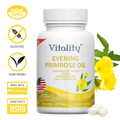 1200MG Evening Primrose Oil Capsules with GLA -Anti-Aging, Whitening 60 Capsules