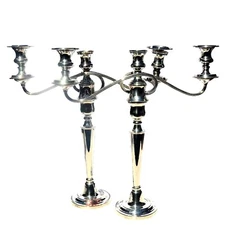 Pair vintage silver plated on copper combination Candelabras & Candlesticks 1960