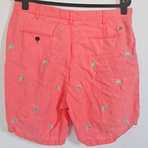 Castaway Nantucket Island Coral Linen Flat Front Chino Shorts Size 36 - Image 2 of 4