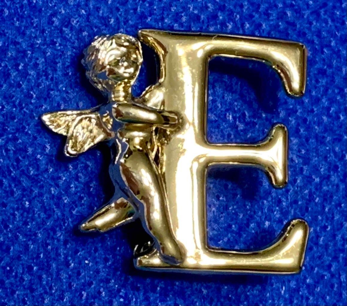 Signed Single Letter 'E' Initial Gold Tone Pin Br… - image 1