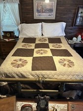 Vintage Quilt Machine Stitched Quilted 84 x98 Very Good Condition Earth Tones