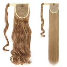 Real Long THICK Wrap on As Human Hair Extension Ponytail Clip In Pieces Blonde