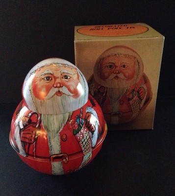 Vintage Roly Poly Tin Santa Style #1670 A Price Import Made in Hong Kong NIB Ex