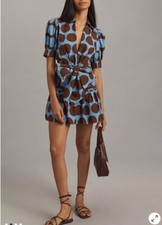 Anthropologie Farm Rio Short-Sleeve Bow-Front Mini Dress. Size M. MSRP $225