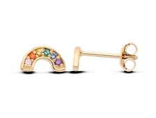 9ct Yellow Gold on Silver Simulated Sapphire RAINBOW Stud Earrings
