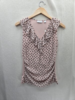 NWT NY&C Stretch Sleeveless Ruffle V-Neck Blouse Top Size-XS
