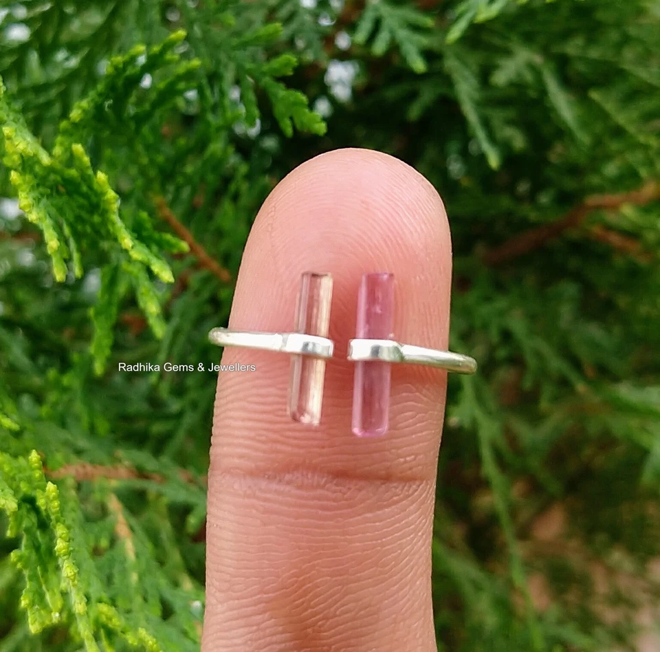 Anillo de turmalina naranja y rosa crudo en plata de ley 925 anillo de regalo Foto 3 de 4