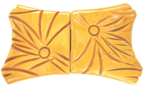 Art Deco Belt Buckle Celluloid Vintage 1930 Brown Yellow  display picture 3