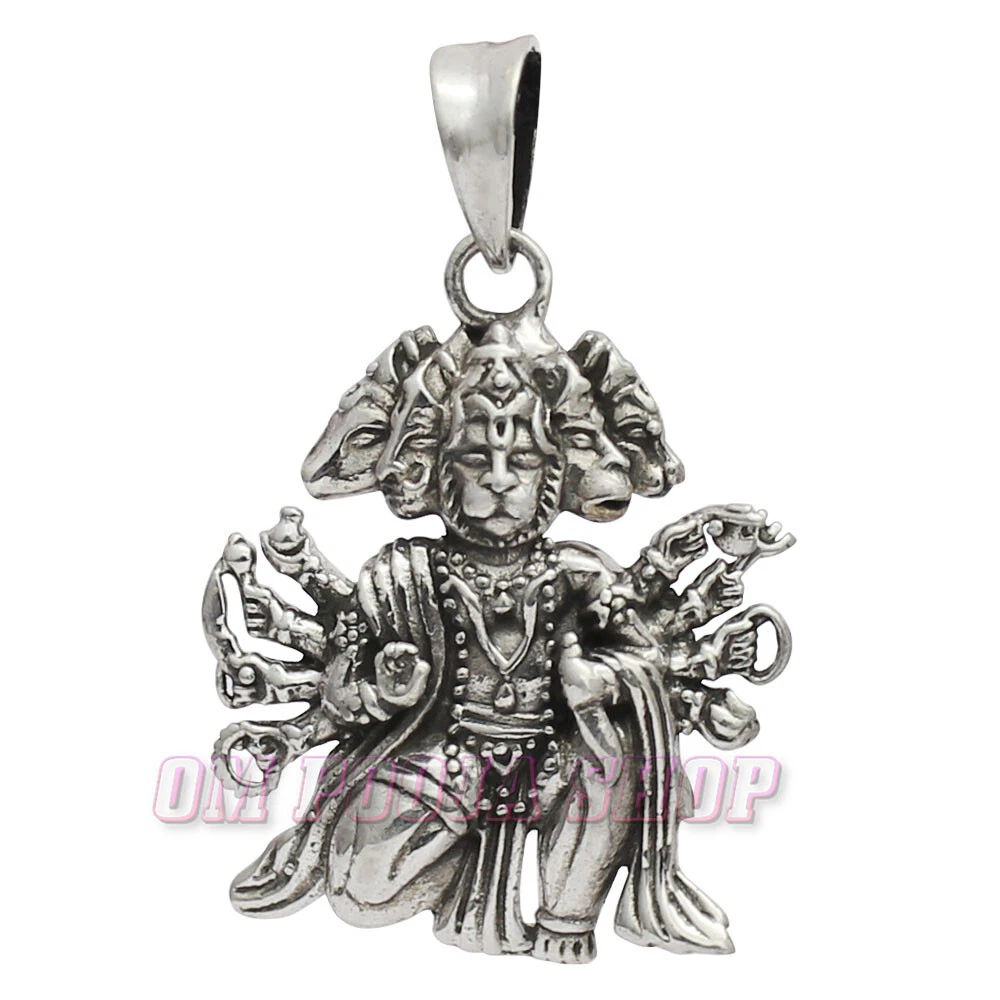 Panchamukhi Hanuman Pendant in Pure Sterling Silver Five Face God Lucky Locket