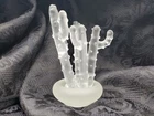 Fenton Style Art Glass Crystal Cactus Figurine, Ring Holder, 4.5", Frosted
