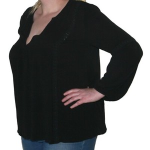 Women's long sleeve V-neck babydoll blouse tunic black plus side